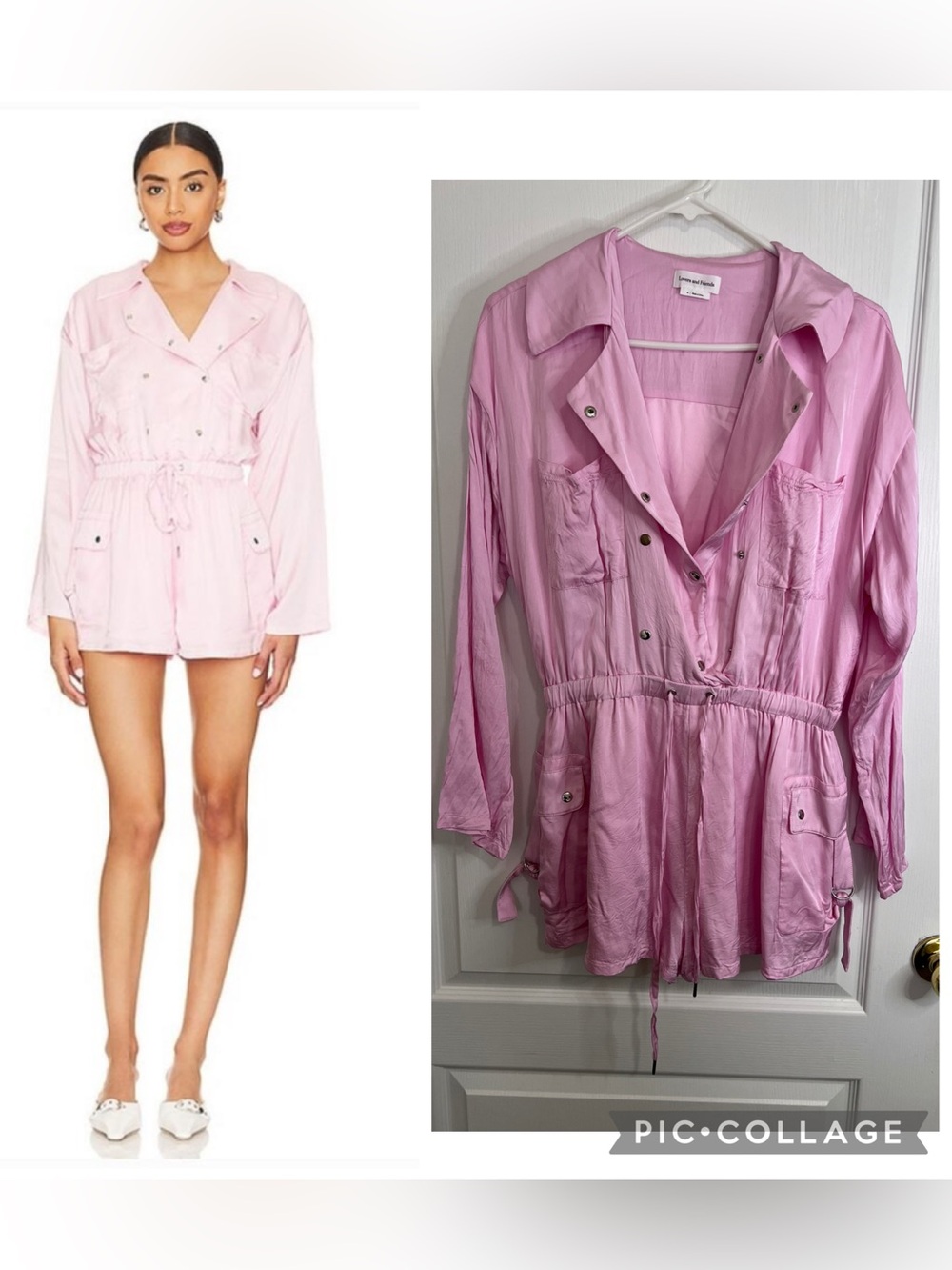 Lovers + Friends Light Pink Kit Drawstring Utility Romper size M